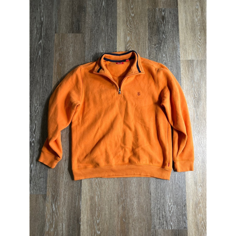 IZOD Quarter Zip Pullover Mens Size M Orange Good Fleece Mock Neck Sweater